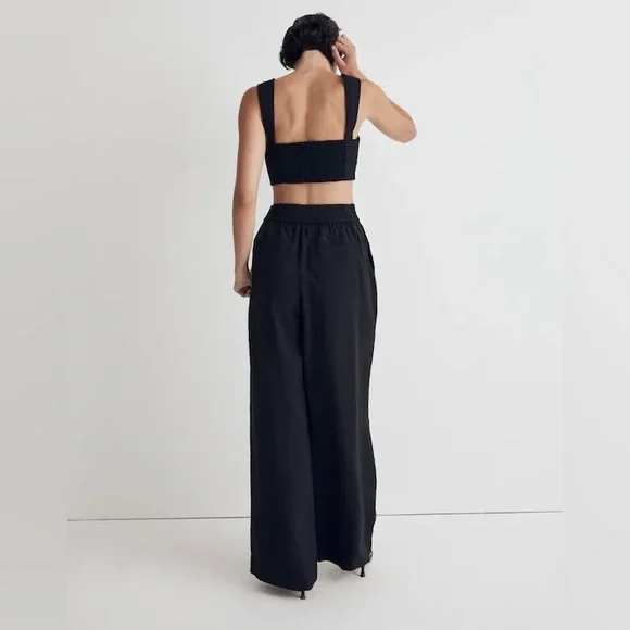 NWT Madewell Black Button-Front Crop Top 100% Linen Sweetheart Bralette - 6 - Picture 3 of 9